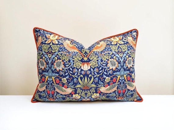 William Morris Strawberry Thief Lumbar Pillow Cover: Art Nouveau Decor