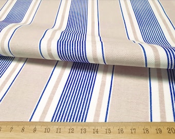 Navy Blue Striped Upholstery Fabric: Vintage French Country Style Stripe Print, For Furnishing, Drapery