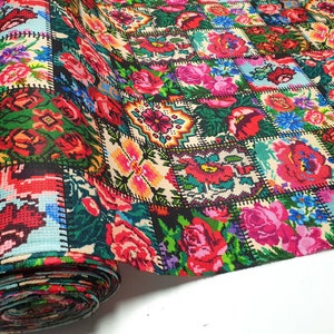 Tessuto da tappezzeria floreale a punto croce tagliato su misura - Tessuto con fiori patchwork vintage, tessuto con stampa floreale colorata, tessuto per arredamento floreale