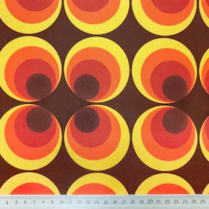 Retro Circle Print Fabric: Brown, Orange, Yellow - Mid-Century Modern Upholstery