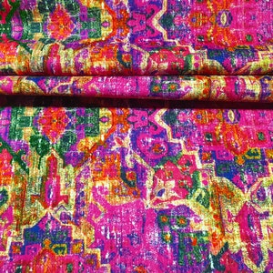 Tribal Mandala Print Fabric: Boho Rug Kilim Style, 6 Yards, 56&quot; Wide