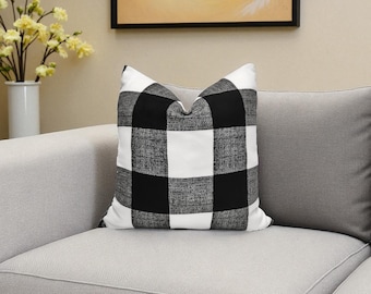 Black and White Gingham Pillow Cover: Buffalo Plaid Throw Pillow