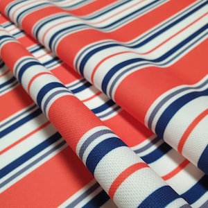 Striped Upholstery Fabric: Living Coral, Navy Blue, Vertical Stripes
