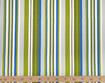 Vintage Blue Green Striped Upholstery Fabric: Bohemian Home Decor Furnishing Print