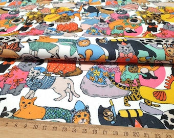 Cute Cats Fabric by the Yard - Colorful Sweet Cats with Costumes Print Fabric for Home Decor, Curtains, Pillows, Chair Upholstery Fabric