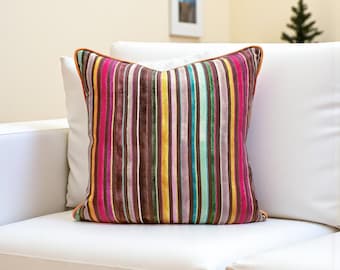 Vintage Striped Throw Pillow Cover: Rainbow Piped Cushion