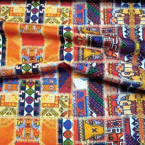 Anatolian Kilim Print Fabric | Bohemian Turkish Ethnic Patchwork Rug Kilim Fabric for Home Decor, Chair Upholstery Fabric by the Yard