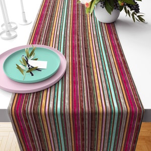 Vintage Rainbow Striped Table Runner: Bohemian Dining Decor