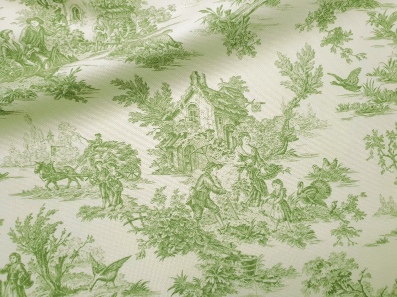 Grönt Toile de Jouy-tyg: Retro fransk bondgårdsklädsel på gården bild 4