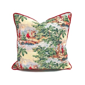 Almofada Toile de Jouy francesa antiga. Capa de almofada de fazenda francesa, cortina, fronha rústica, almofada com padrão natural