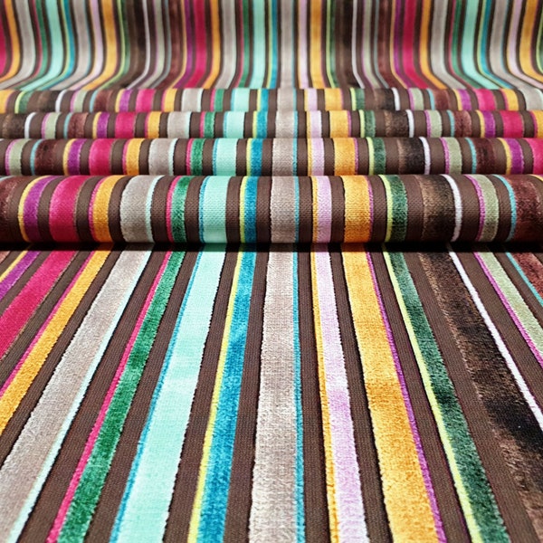 Retro Striped Fabric - Rainbow Vintage Stripes Fabric for Home Decor, Striped Furnishing Fabric, Chair Upholstery Fabric by the Yard