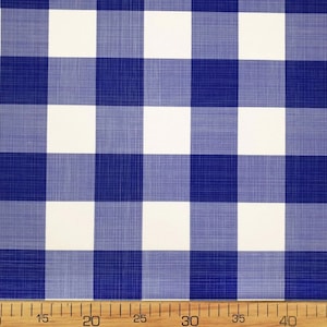 Blue White Gingham Fabric - 2&quot; Medium Size Gingham Check Fabric for Chair Upholstery, Wedding Decor, Home Decor, Drapery Fabric by the Yard