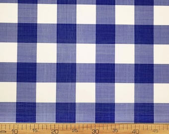 Blue White Gingham Fabric - 2&quot; Medium Size Gingham Check Fabric for Chair Upholstery, Wedding Decor, Home Decor, Drapery Fabric by the Yard