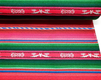Pink Anatolian Kilim Fabric: Fuchsia Green Boho Upholstery by the Yard