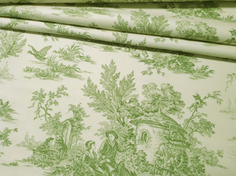 Grönt Toile de Jouy-tyg: Retro fransk bondgårdsklädsel på gården bild 5