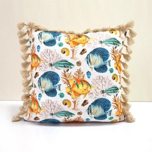 Nautical Fish Print Pillow Cover: Coral Reef Ocean Decor