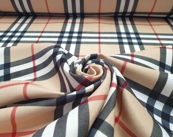 tartan cotton fashion fabric Plaid designer fabric in beige black red colors