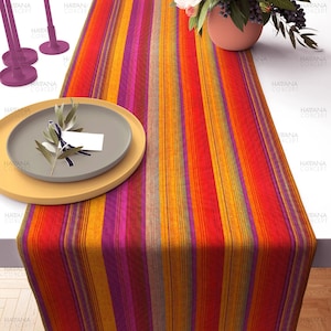 Vintage Striped Table Runner: Retro Geometric Print, Orange, Yellow, Purple