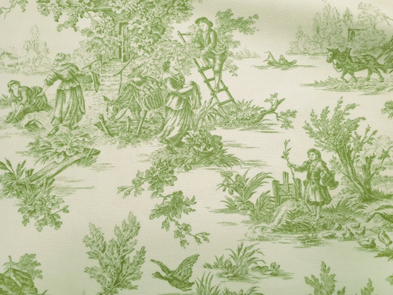 Grönt Toile de Jouy-tyg: Retro fransk bondgårdsklädsel på gården bild 3