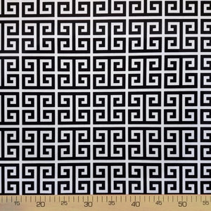 Tessuto per tappezzeria con stampa a chiave greca tagliato su misura - Tessuto geometrico con chiave nera su bianco per tende e cuscini per la decorazione della casa - Tappezzeria per mobili