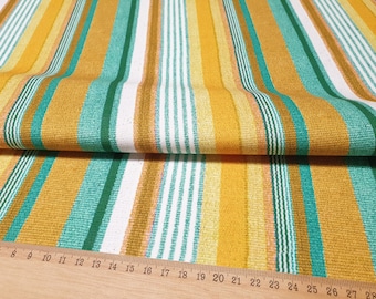 Striped Upholstery Fabric: Turquoise, Mustard Yellow, White - Boho Decor