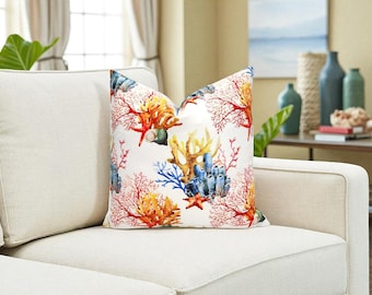Funda de almohada de arrecife de coral: decoración con plantas marinas del océano
