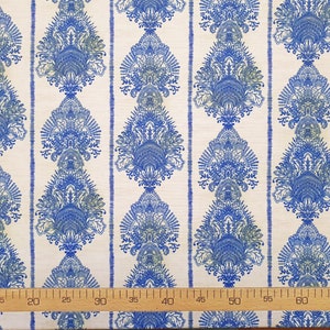 Blue Retro Damask Upholstery Fabric: Soft Print for Home Decor