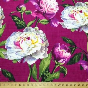 Tessuto per tappezzeria con fiori di peonia tagliato su misura / Tessuto con stampa di foglie floreali su prugna / Arredamento per la casa, Tende / Mobili, Tessuto per tappezzeria di sedie
