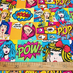 Tessuto di fumetti Pop Art tagliato su misura, tessuto per tappezzeria con stampa di donne di fumetti retrò colorate, tessuto per tende, tessuto per moda femminile