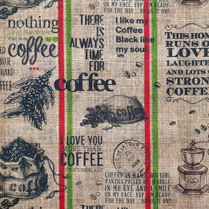 Coffee Sacks and Texts Stamped Jute Effect Fabric - Vintage Sacks Print for Home Decor,  Bench, Seat, Chair Upholstery Fabric by the Yard