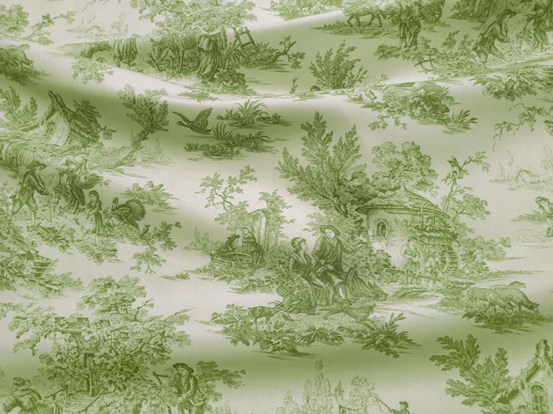 Grönt Toile de Jouy-tyg: Retro fransk bondgårdsklädsel på gården bild 7
