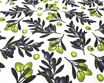 Olive Branch Fabric by the Yard | Green and Black Olive and Leaves Print Fabric for Home Decor, Drapery, Chair, Furniture Upholstery Fabric
