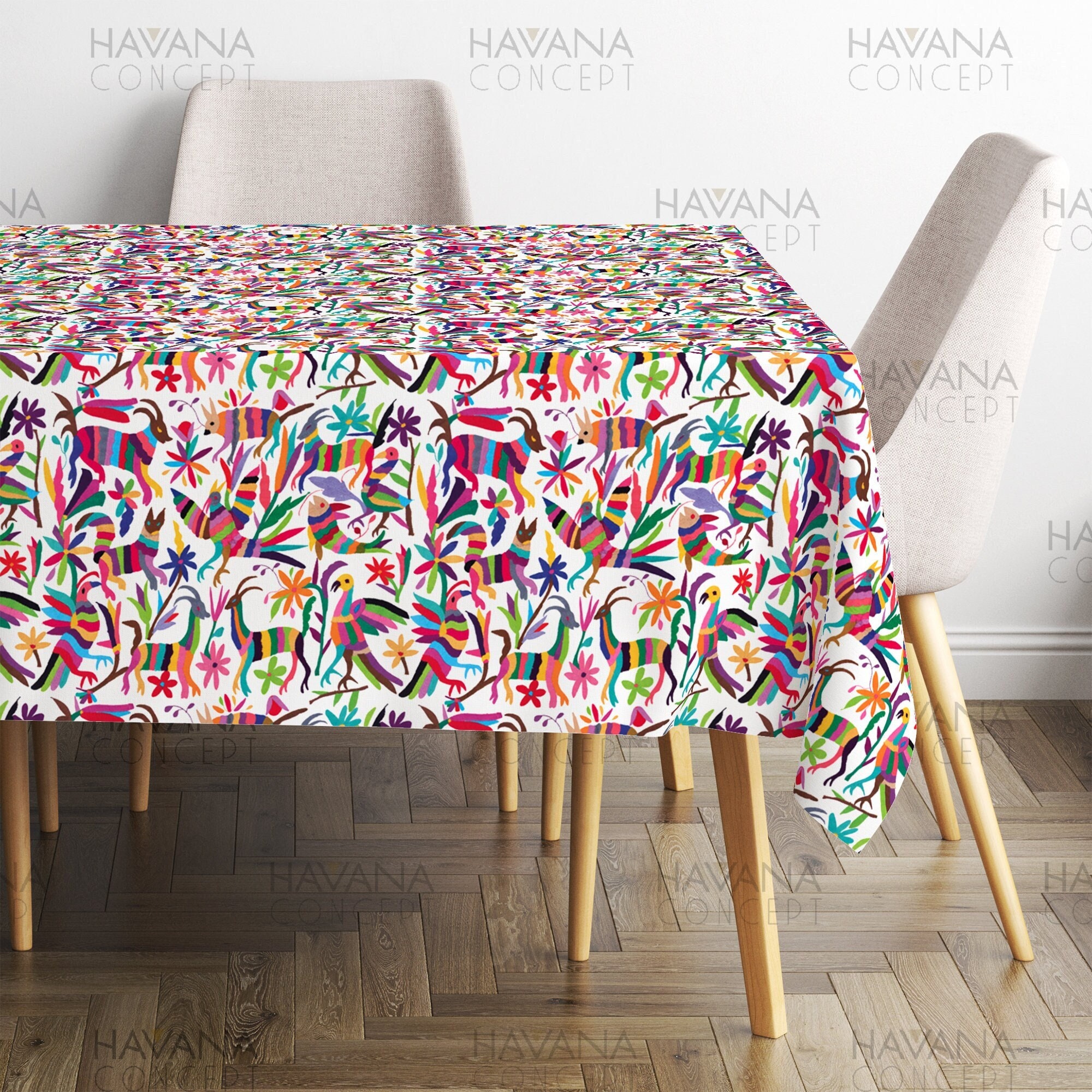 Otomi Print Tablecloth Mexican Otomi Dining Decor Otomi Animals Mexican Decor Tabletop Mexican Otomi Steppes Bohemian Table