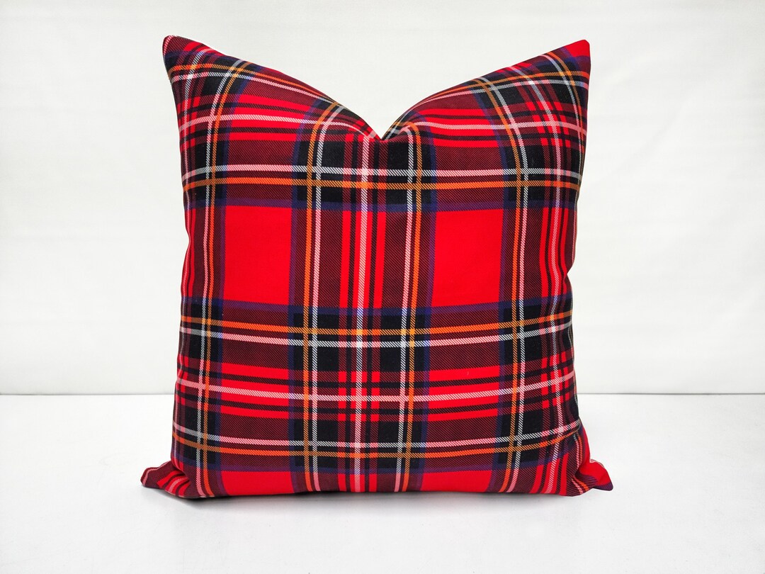 Red Plaid Pillow Christmas Pillow Cover, Royal Stewart Tartan Plaid
