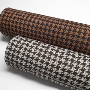 Houndstooth Upholstery Fabric: Beige and Brown Pied de Poule Print
