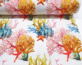 Orange Yellow Coral Reef Fabric by the Yard | Marine Ocean, Sea Plants Fabric for Home Decor, Cushion Fabric, Sofa, Chair Upholstery Fabric
