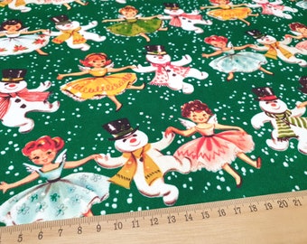 Christmas Snowman and Girl Fabric: Holiday Home Decor, Upholstery Fabric