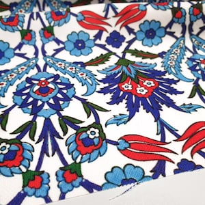 Tessuto per tappezzeria con tulipani turchi orientali tagliato su misura - Tessuto con stampa floreale ornamentale con tulipani per arredamento, tendaggi, tappezzeria per mobili