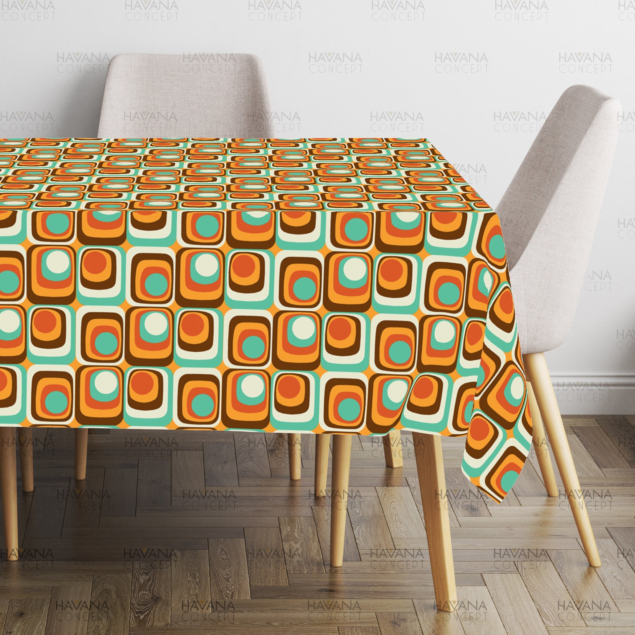 Retro Vintage Tablecloth - 60s 70s Mid Century, Geometric