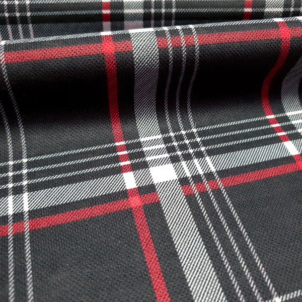 Tissu d’ameublement à carreaux anthracite - 6 verges | Largeur 56 » - Tartan gris anthracite avec tissu Red Lines - Pour siège, canapé, rembourrage de chaise