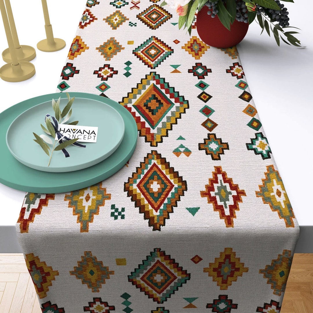 Southwestern Aztec Navajo Table Runner Mexican Navajo Kilim Etsy