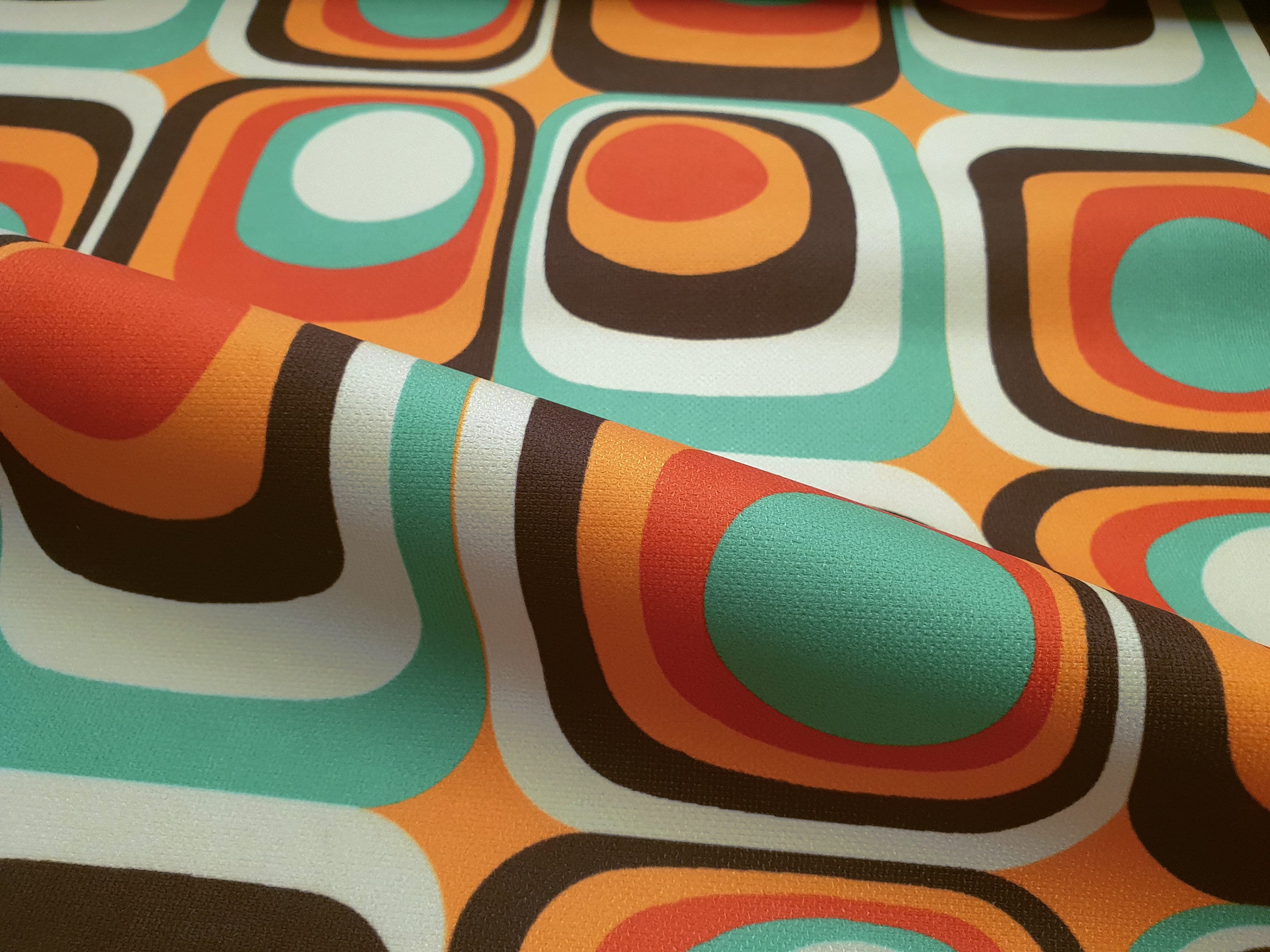 Retro Orange Fabric, Vintage Geometric 1970s Home Decor