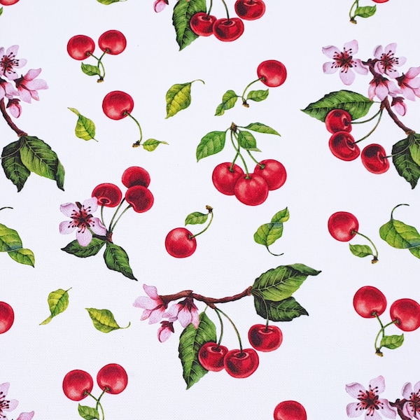 Cherry Print Fabric - Cherry and Leaves Print Fabric for Home Decor, Dining Room Decor, Furniture, Sofa, Chair Upholstery Fabric by the Yard