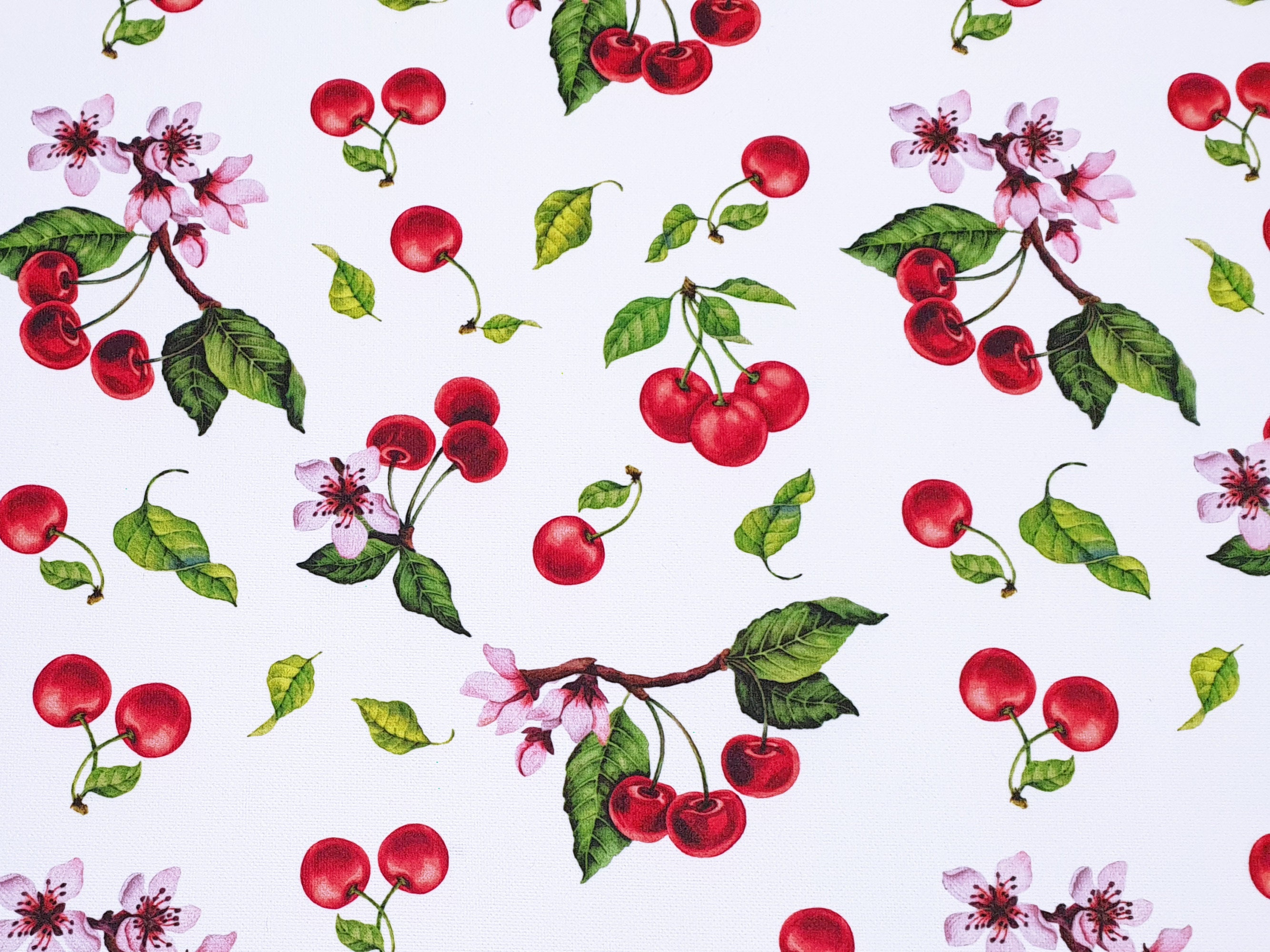 Cherry Print Fabric Cherry and Leaves Print Fabric for Home Decor