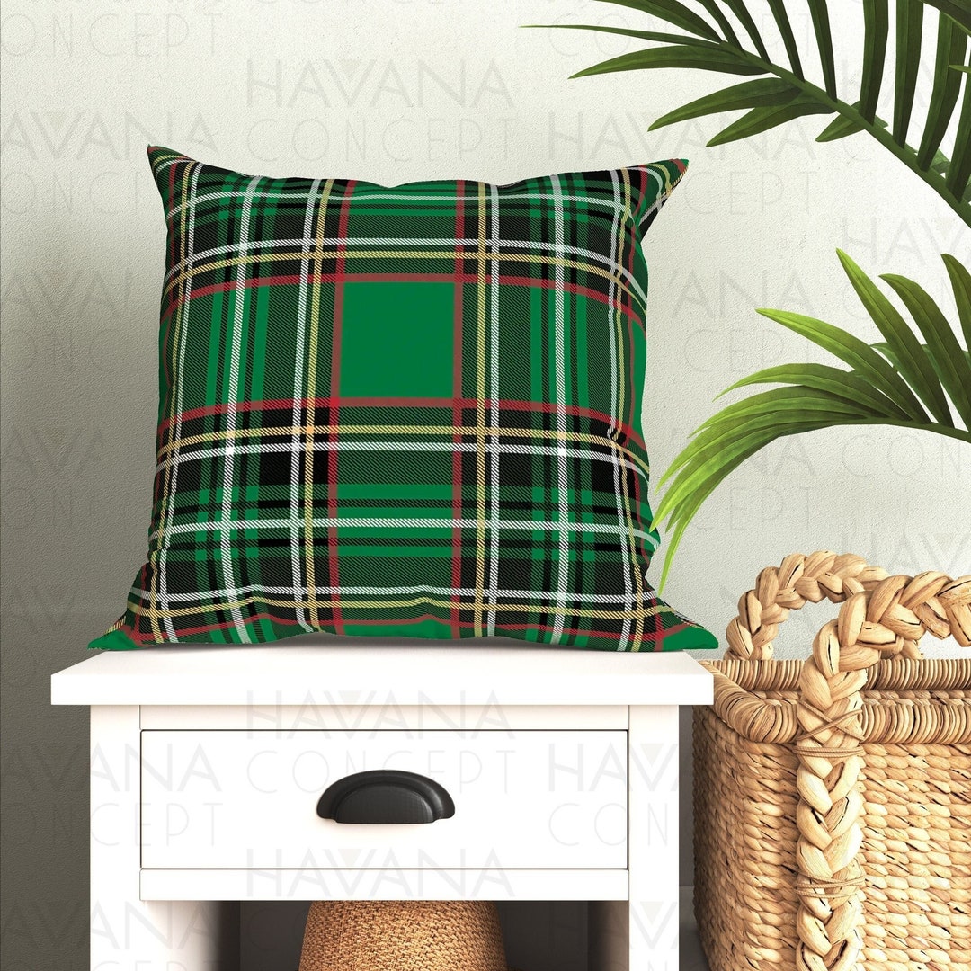 Christmas Green Plaid Pillow Cover Tartan Throw Pillow Cover, Christmas