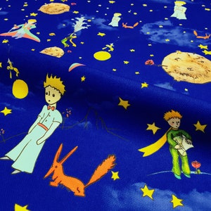 Tessuto Il Piccolo Principe, Le Petite Prince su Blu, Tessuto per la Camera dei Bambini, Tessuto per Tende, Paralumi, Tessuto per Arredamento della Casa tagliato su misura