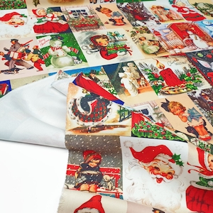 Tecido para cartões postais de Natal - Tecido para cartões comemorativos vintage, Tecido para cartões postais de Papai Noel para estofamento de cadeiras, Tecido para decoração de casa por metro