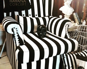 Black and White Striped Upholstery Fabric: 2" Medium Stripe, 56" Wide