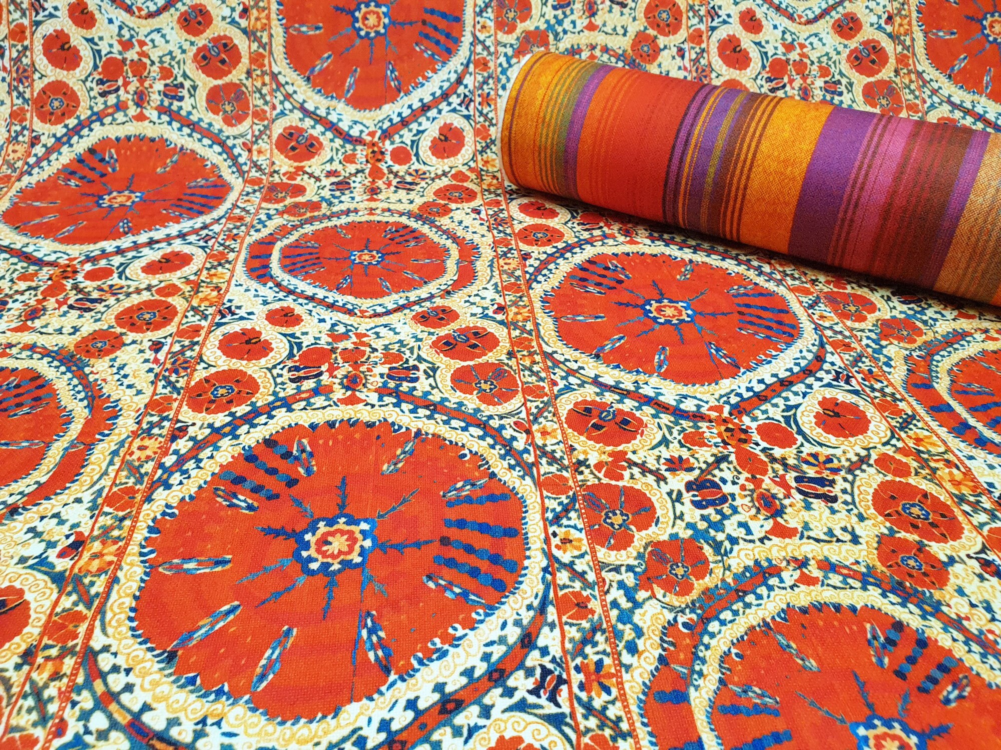 Vintage Boho Kilim Fabric Uzbek Suzani Medallion Print Etsy