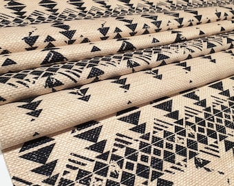 Tribal Aztec Print Fabric: Black and Beige Geometric Bohemian Decor